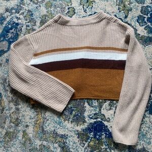 Striped Crewneck Cropped Sweater in Beige and Brown